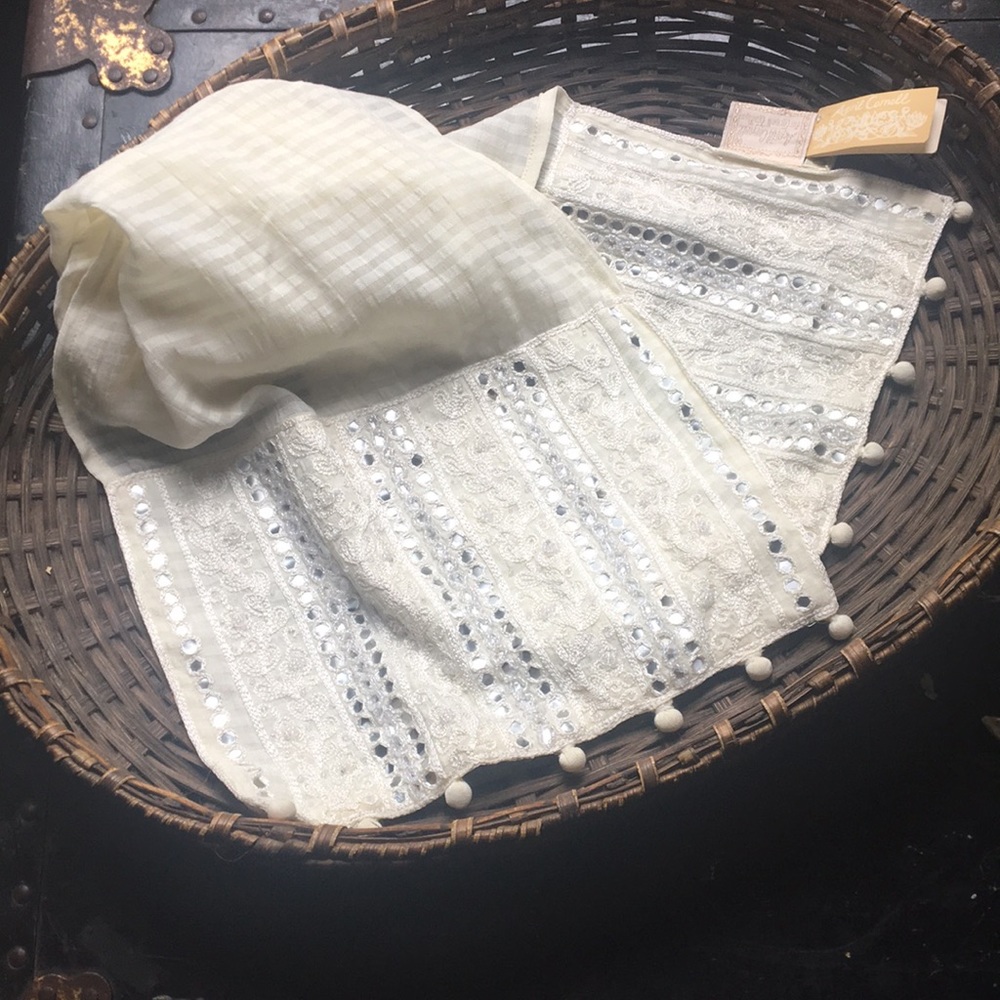 Stunning April Cornell Ivory Scarf with beadwork